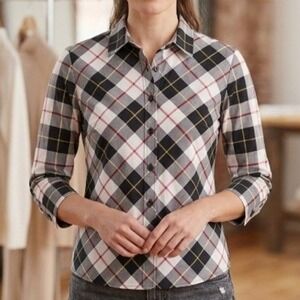 Foxcroft NYC Womens Size 16P Plaid Button Down Top Shaped Wrinkle‎ Free Career
